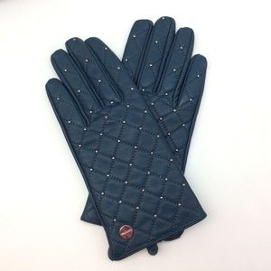 Calvin Klein Women's Blue Quilted Leather Winter Gloves